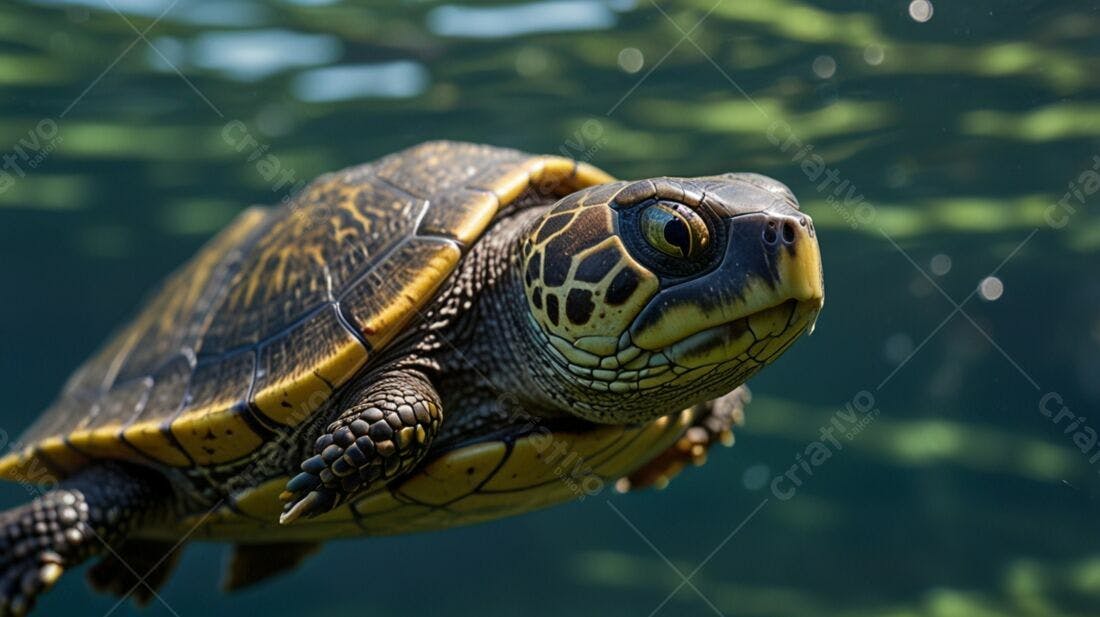 Tartaruga nadando em água verde