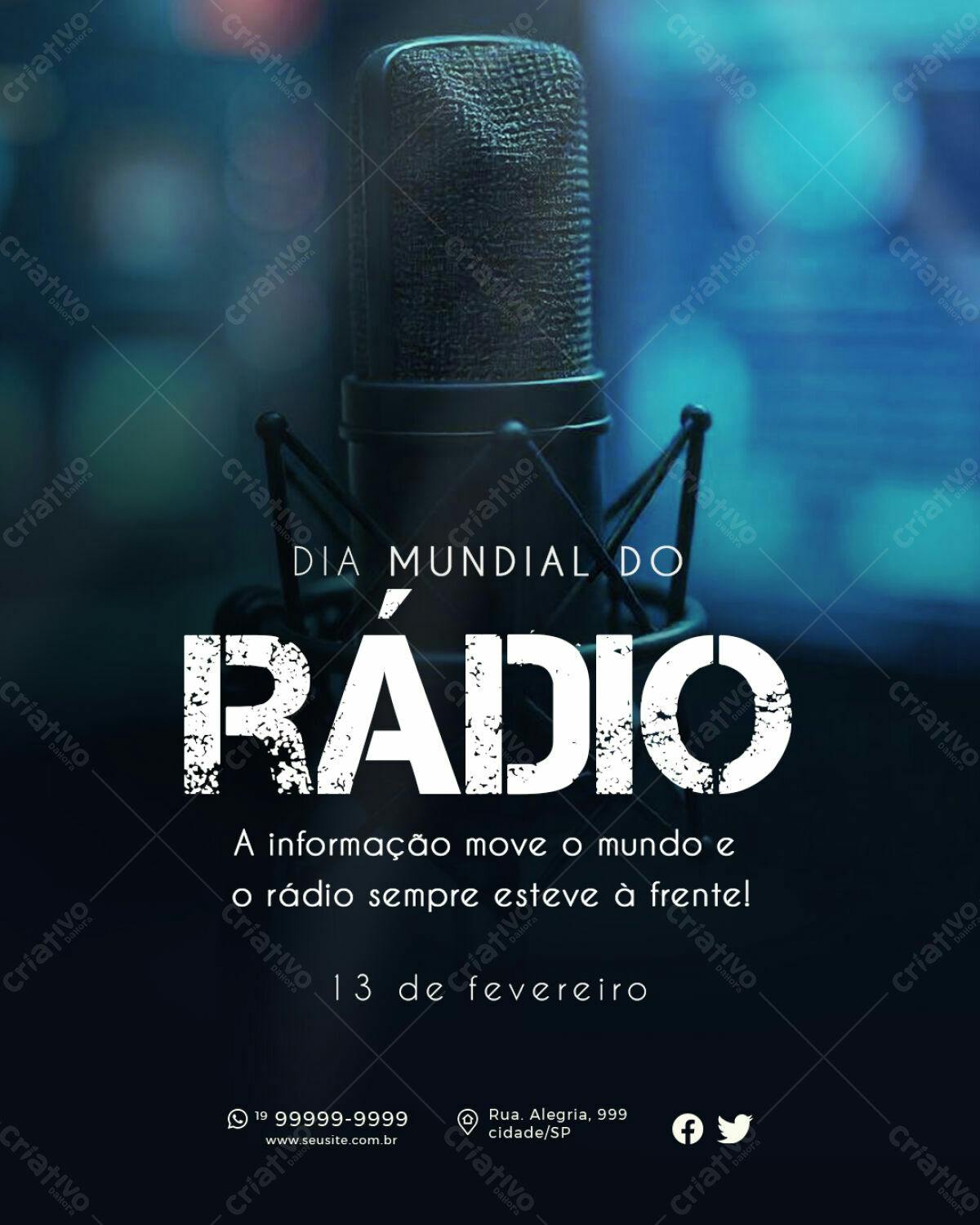 Flyer Dia Mundial do Rádio 13 de fevereiro PSD Editável