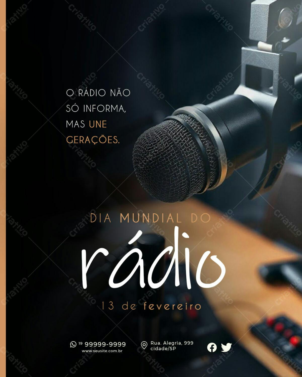 Flyer Dia Mundial do Rádio 13 de fevereiro PSD Editável