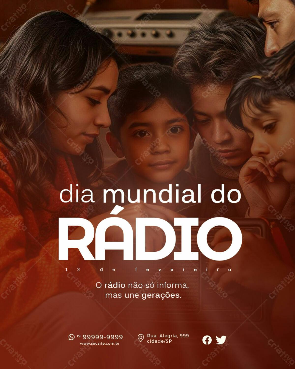 Flyer Dia Mundial do Rádio 13 de Fevereiro PSD Editável