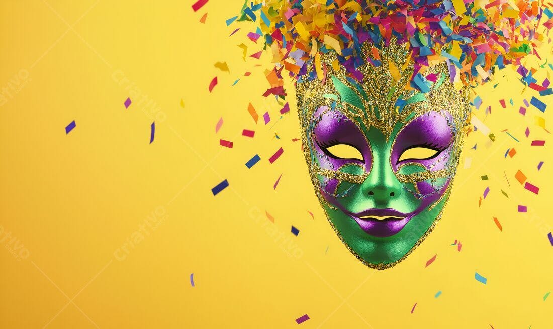 Máscara de Carnaval Verde e Roxa com Confeito