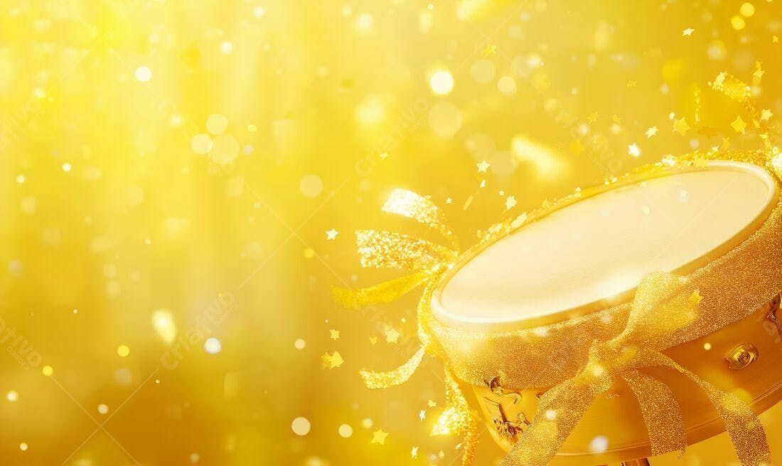 Tambor dourado com laço e confete