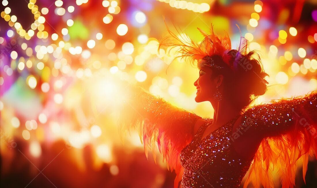Bailarina em show de luzes vibrantes