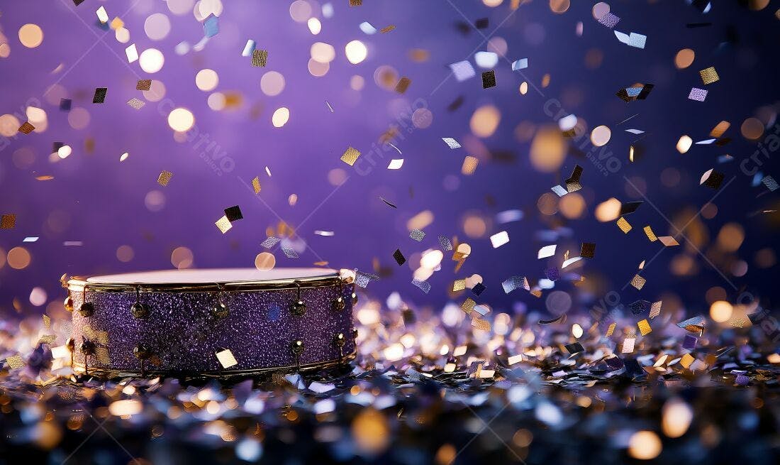 Tambor Roxo com Confeito Dourado e Prateado