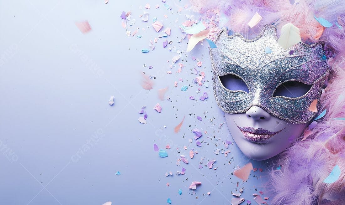 Máscara de Carnaval com Confetes Lilás