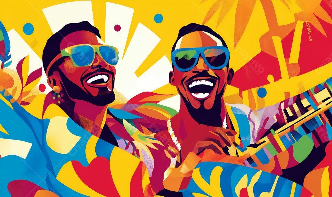 Ilustração Dois Homens Alegres Música Verão
