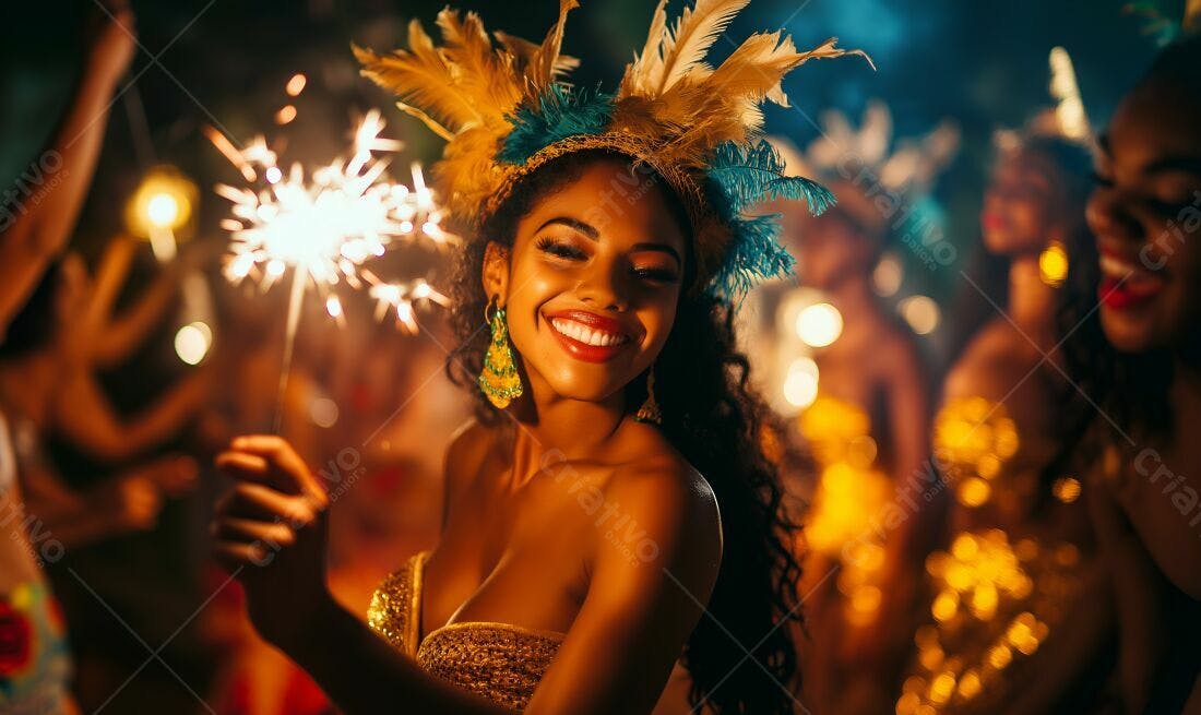 Mulher negra em festa com espumante
