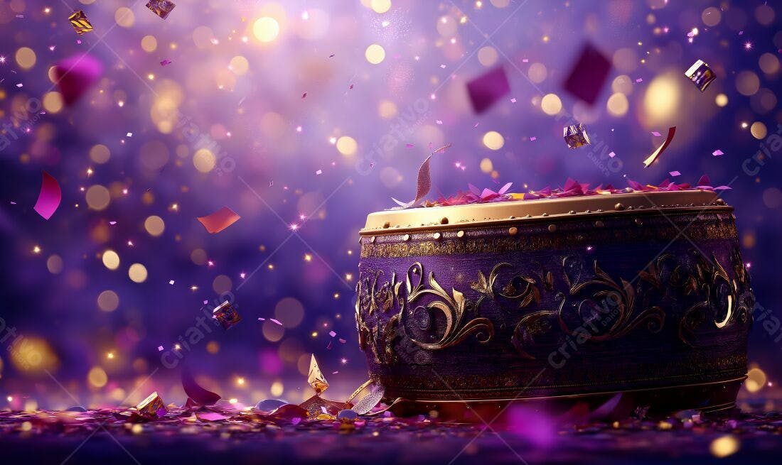 Caixa Decorada com Confetes Roxo e Dourado