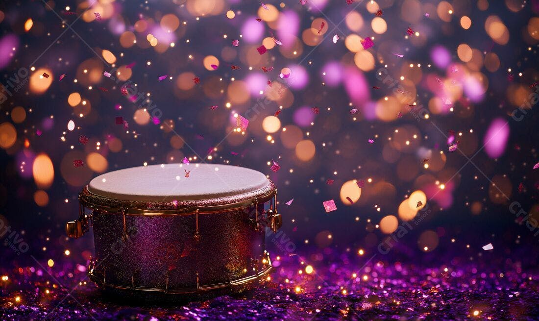 Tambor Roxo com Confete Dourado e Rosa