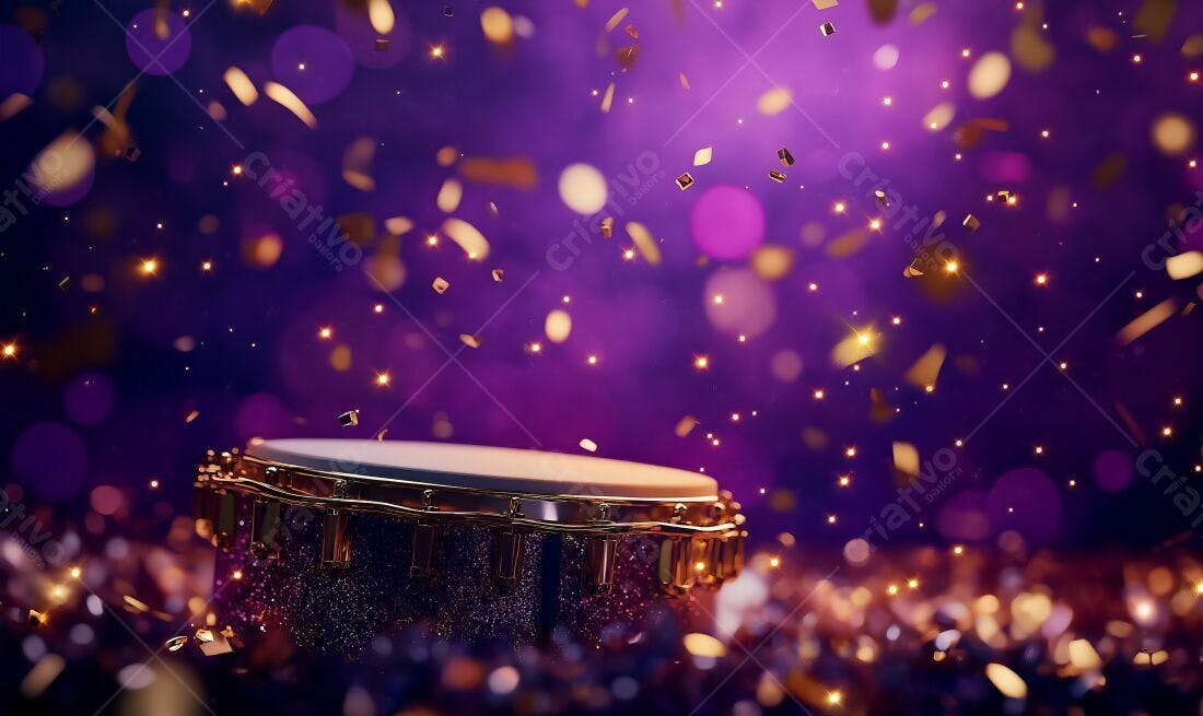 Tambor dourado e roxo com confetes