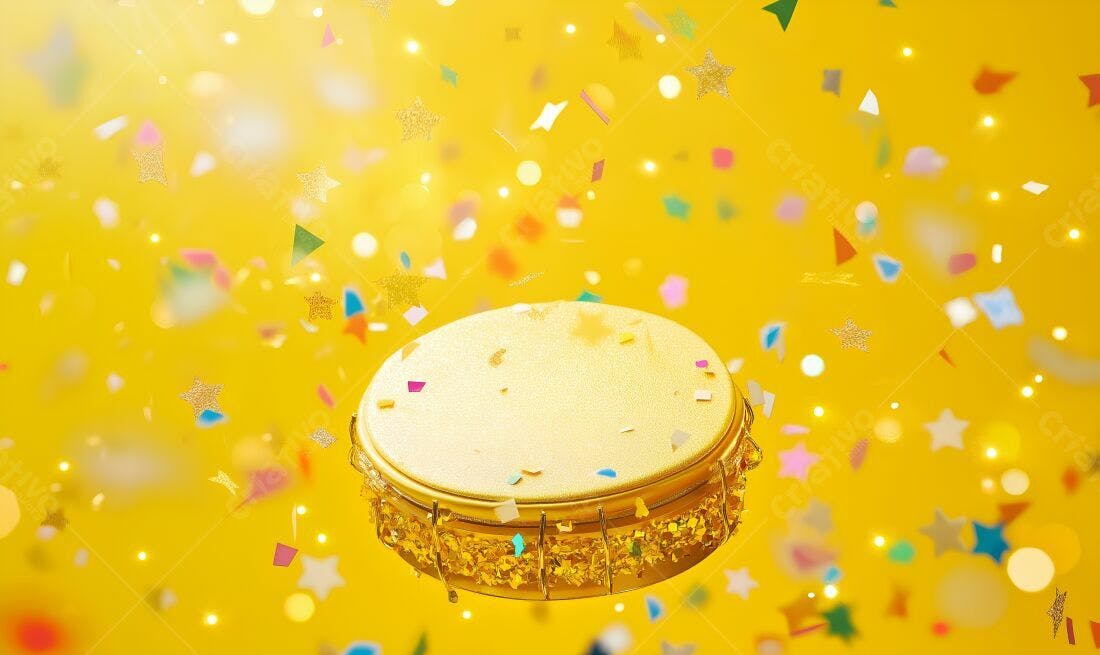 Tambor dourado com confete amarelo