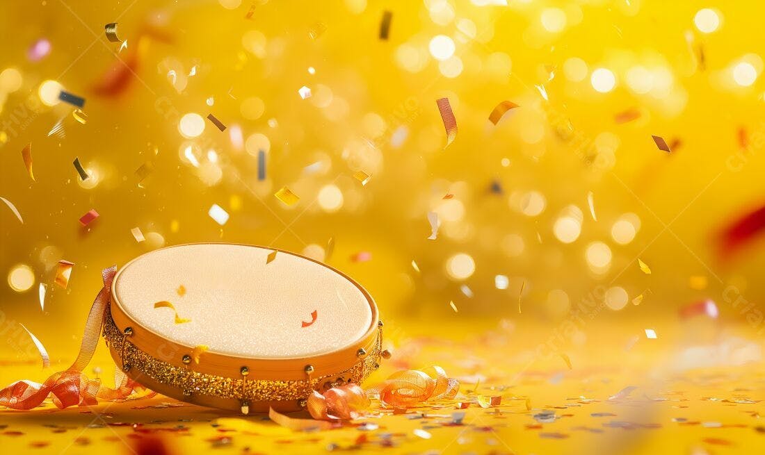 Pandeiro dourado com confete amarelo