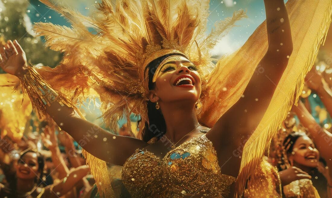 Bailarina de Carnaval em traje dourado