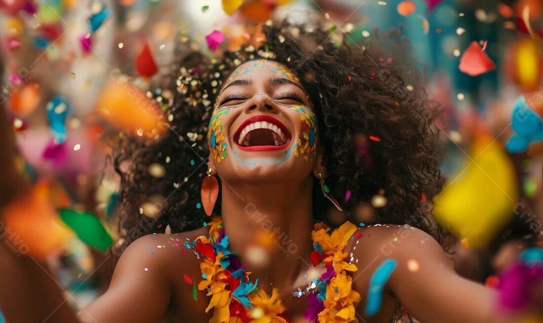 Mulher negra sorrindo Carnaval confete