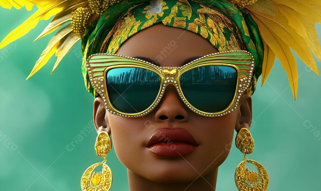 Mulher negra com óculos e turbante dourado