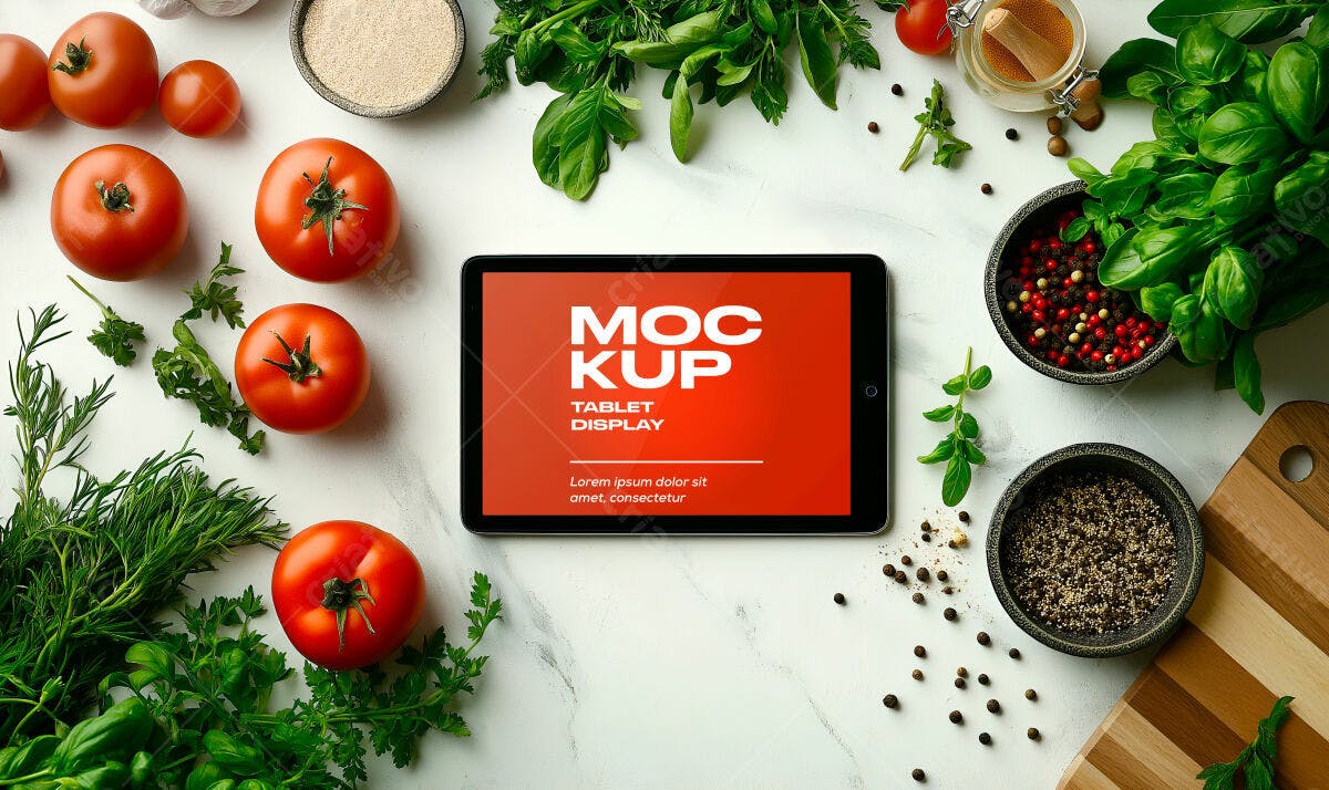 Mockup Tablet para Receitas de Verão PSD Editável