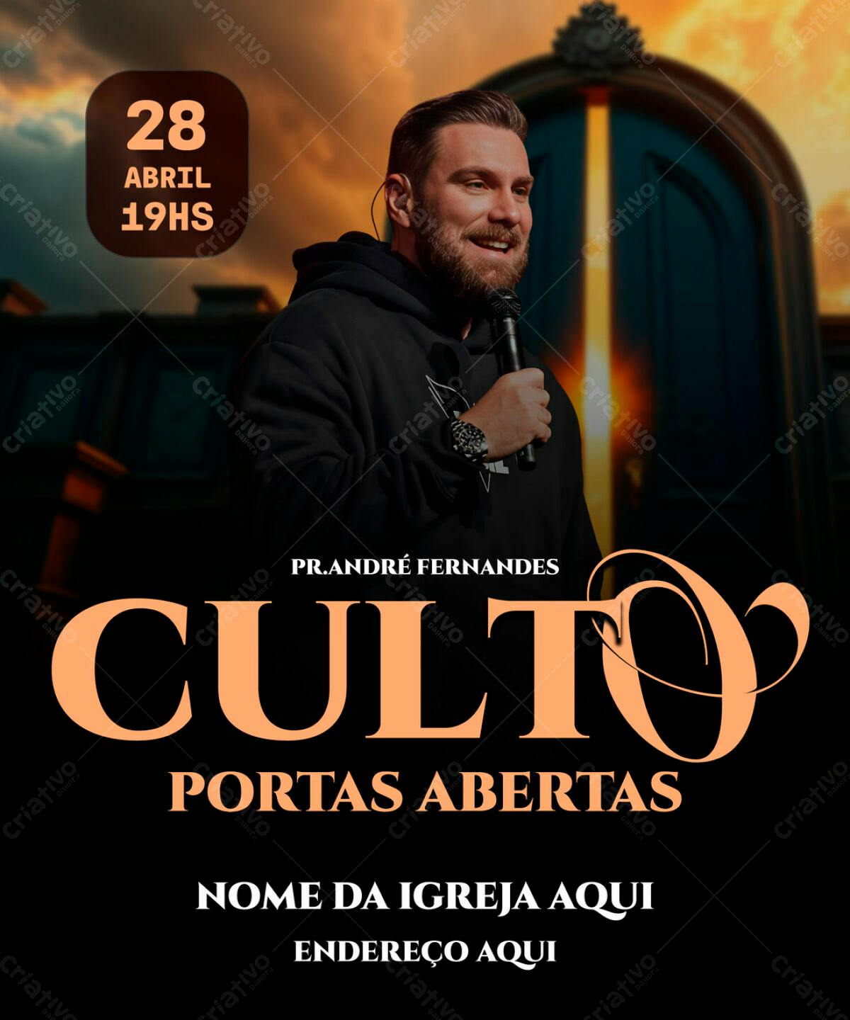 Flyer para Culto Portas Abertas 28 de Abril PSD Editável