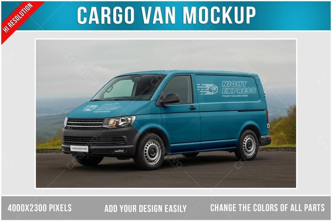 Mockup Realista de Van de Carga Azul para Design de Veículos