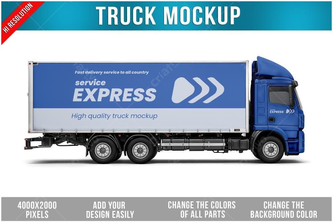 Mockup de Caminhão de Entrega Azul para Branding
