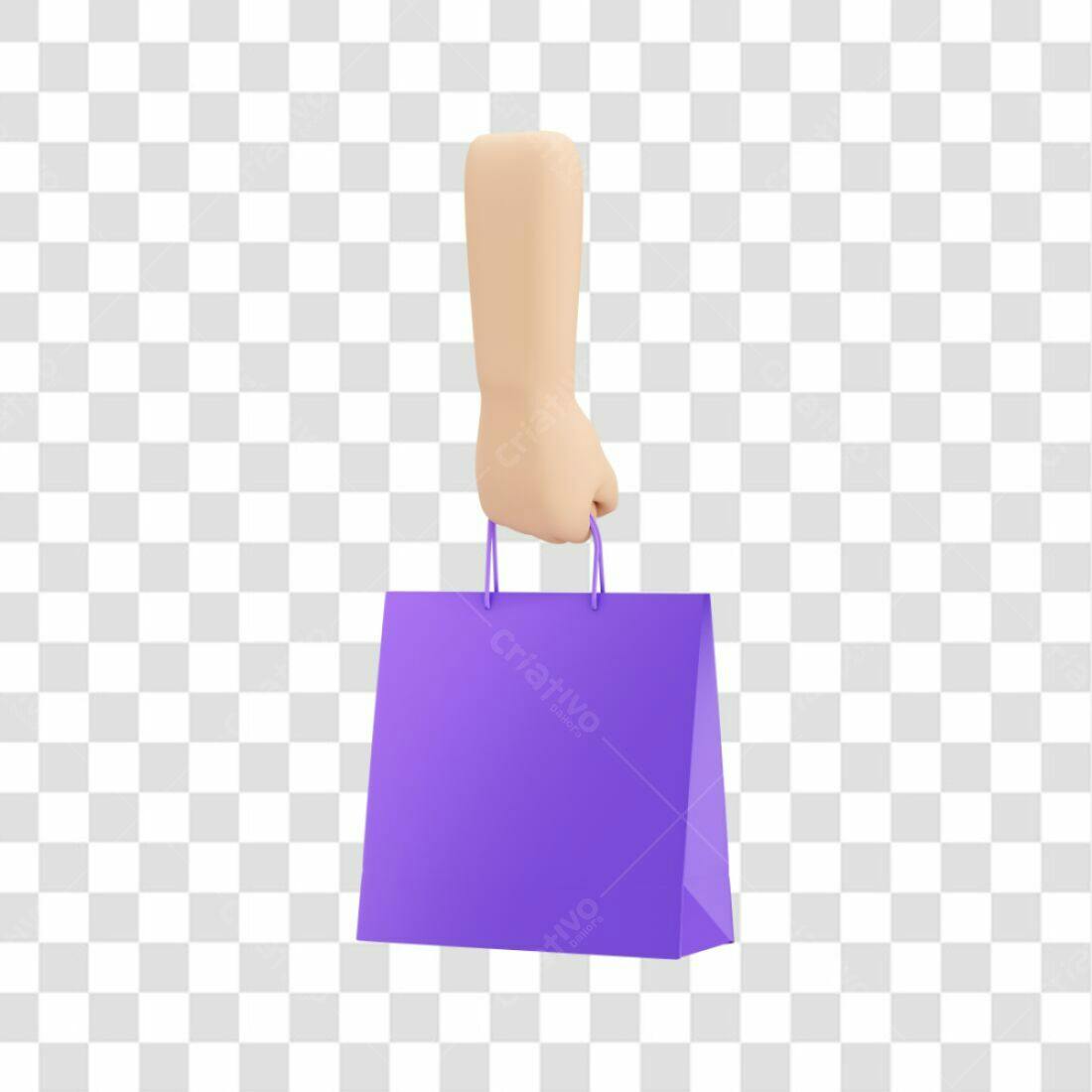 PNG Ilustração mão segurando sacola roxa compras