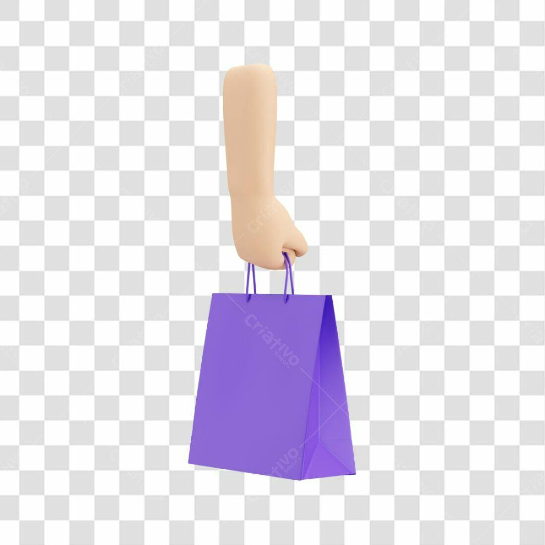 Ilustração mão segurando sacola roxa PNG com fundo transparente