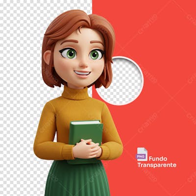 Menina Sorridente Com Livro Na Mão Pose 3