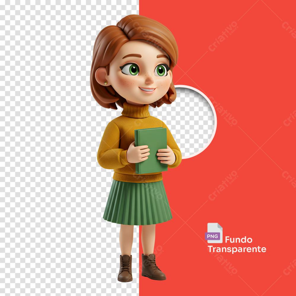 Menina Estilo Cartoon Com Livro Corpo Inteiro