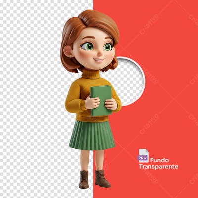 Menina Estilo Cartoon Com Livro Corpo Inteiro