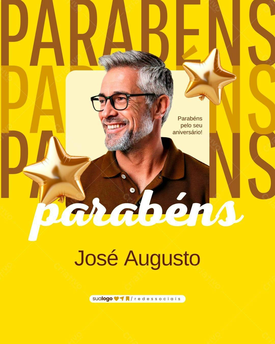 Post Instagram Aniversário Masculino com Balões Dourados Editável no Canva
