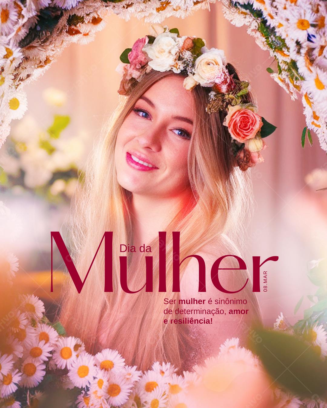 Post Instagram Dia Internacional da Mulher floral Editável no Canva