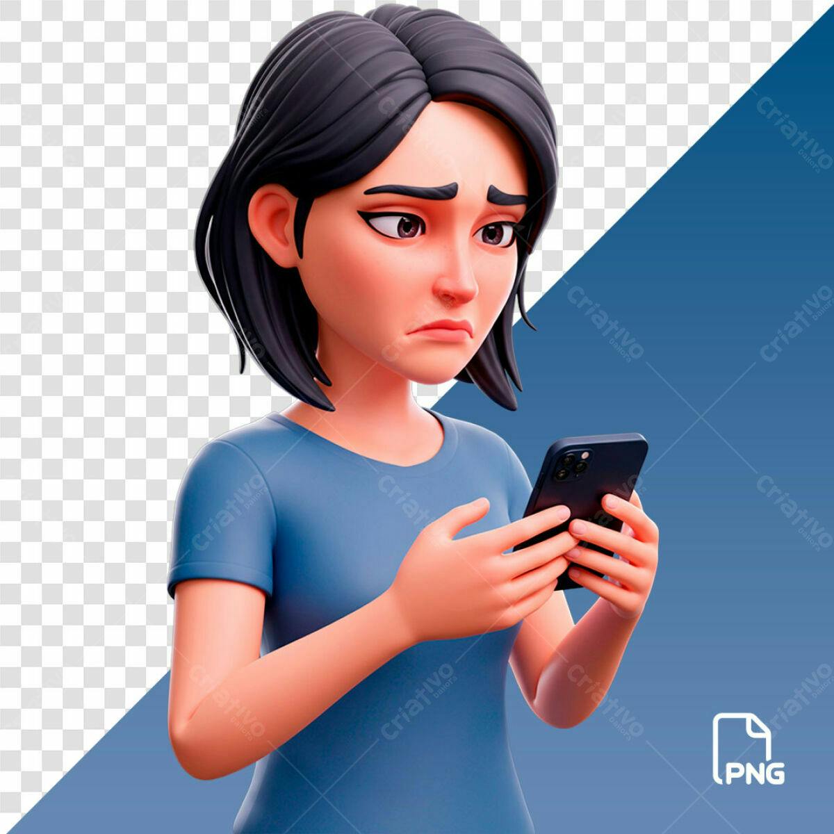 Ilustração 3D Triste Pessoa Usando Smartphone PSD Editável