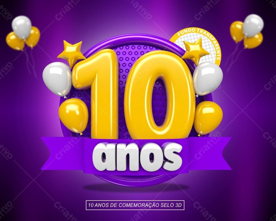 Selo 3D Aniversário Amarelo e Roxo
