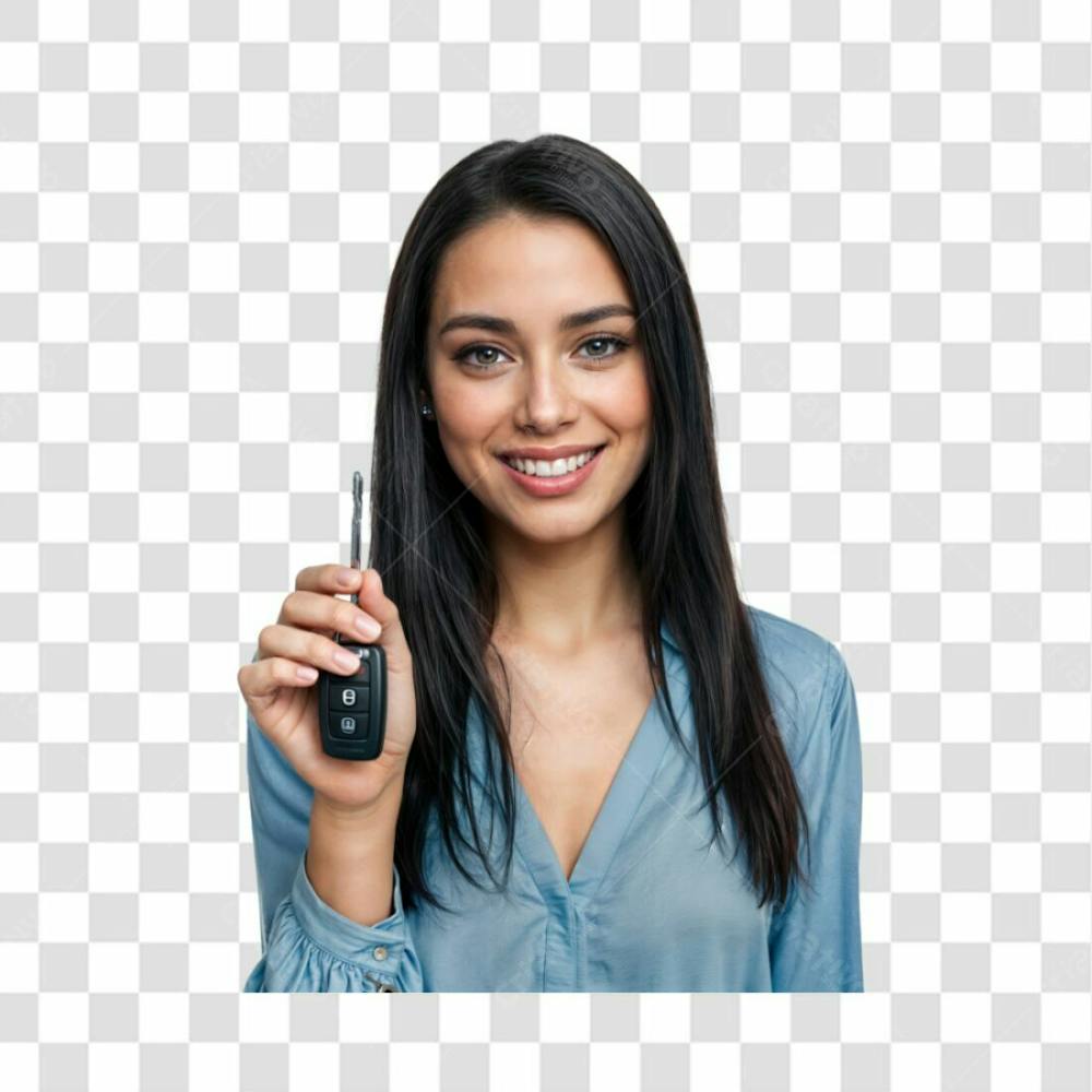 Mulher Cabelo Liso Preto Com Camisa Azul E Segurando Chave Nas Mãos Png Transparente