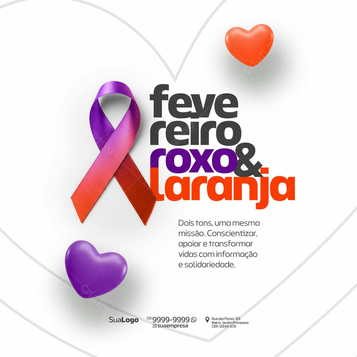 Flyer Fevereiro Roxo e Laranja PSD Editável