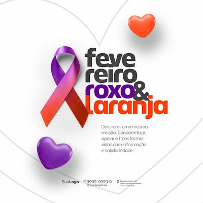 Social Media Fevereiro Roxo E Laranja