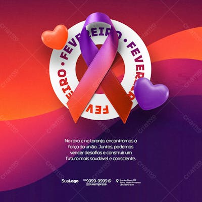 Social Media Fevereiro Roxo E Laranja