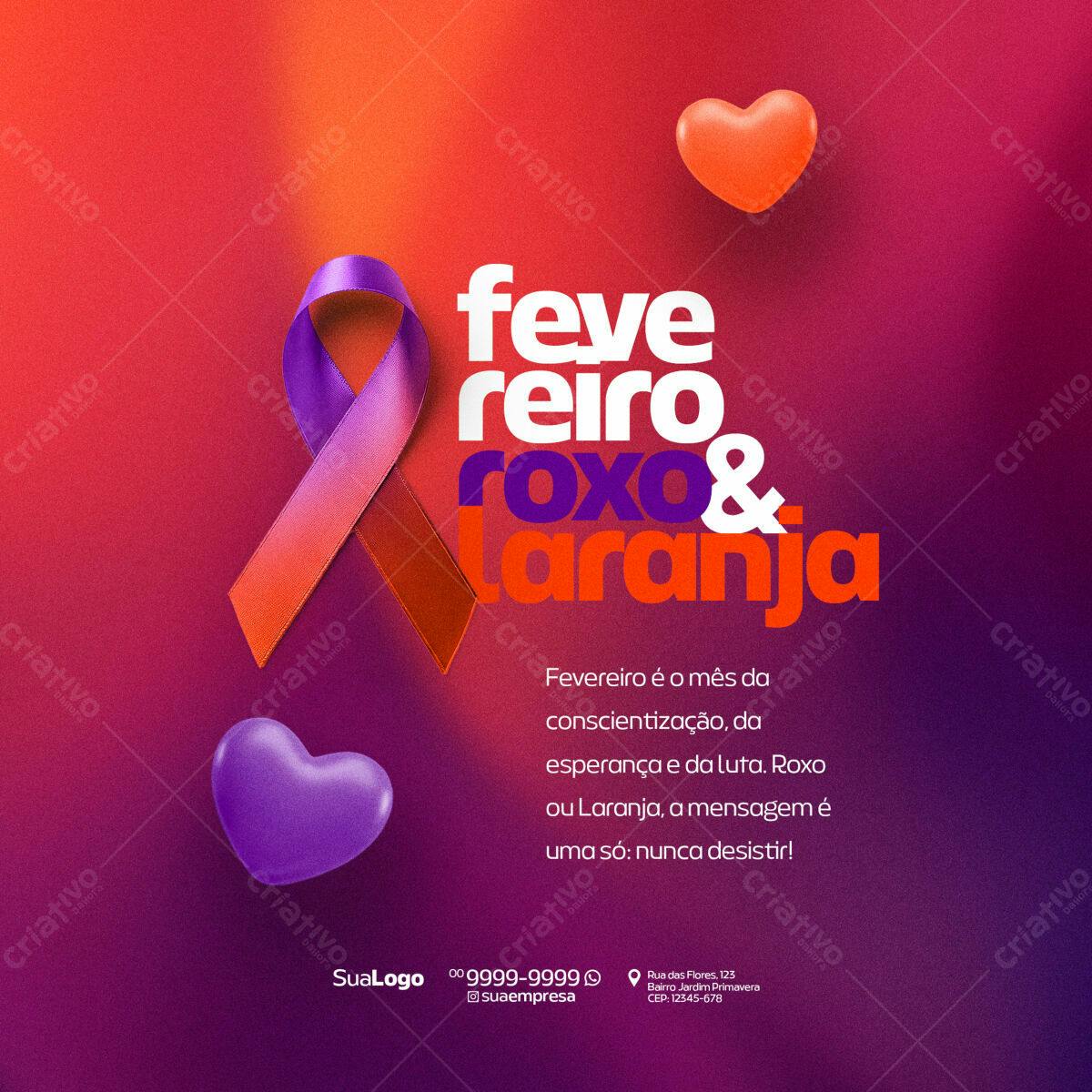 Post para Fevereiro Roxo e Laranja PSD Editável