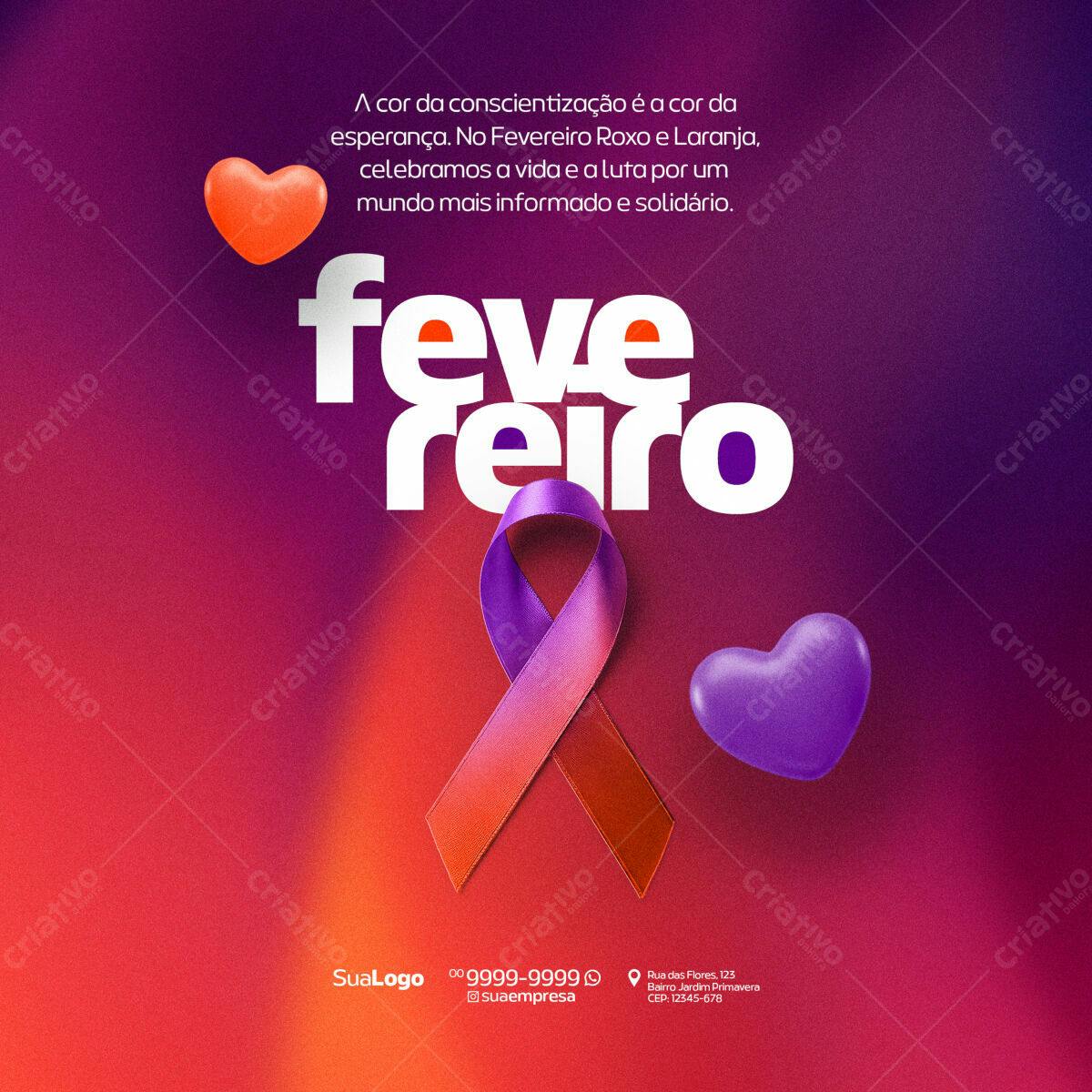 Post para Fevereiro Roxo PSD Editável