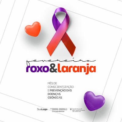Social Media Fevereiro Roxo E Laranja