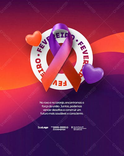 Social Media Fevereiro Roxo E Laranja