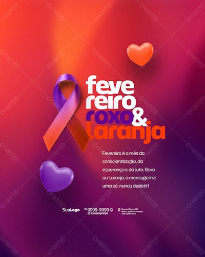 Social Media Fevereiro Roxo E Laranja