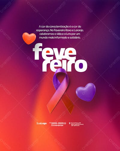 Social Media Fevereiro Roxo E Laranja