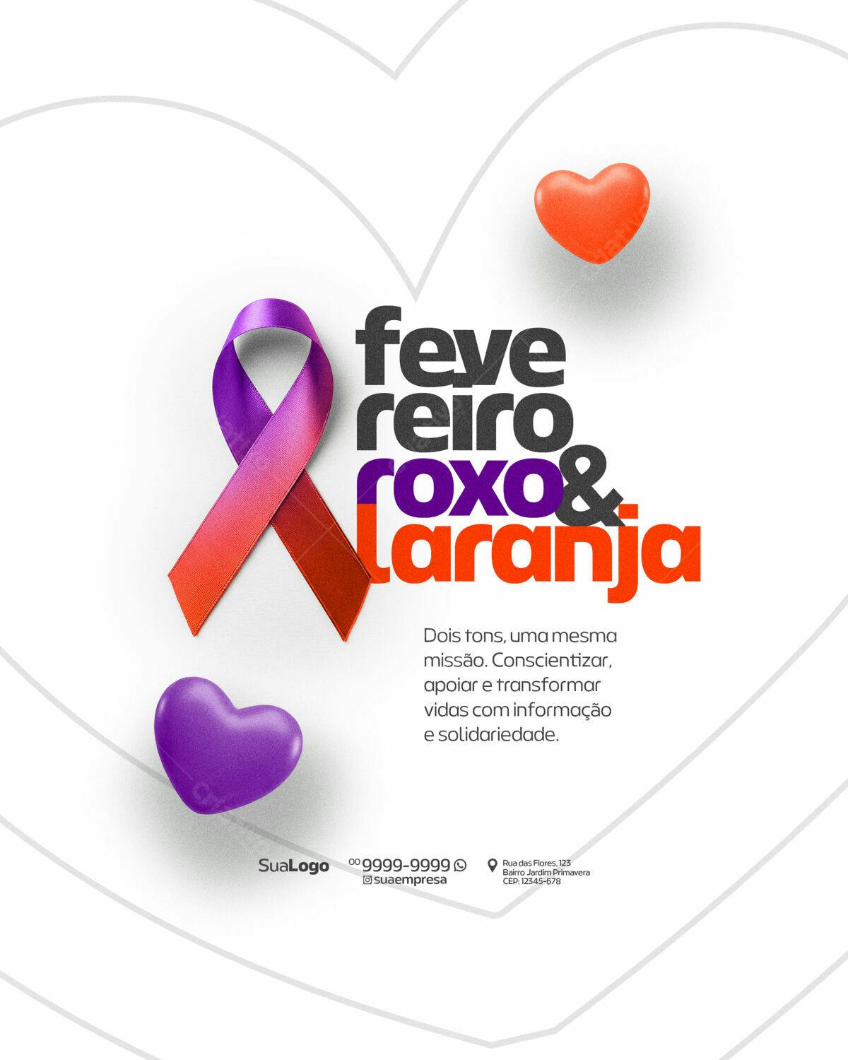 Flyer Fevereiro Roxo e Laranja PSD Editável