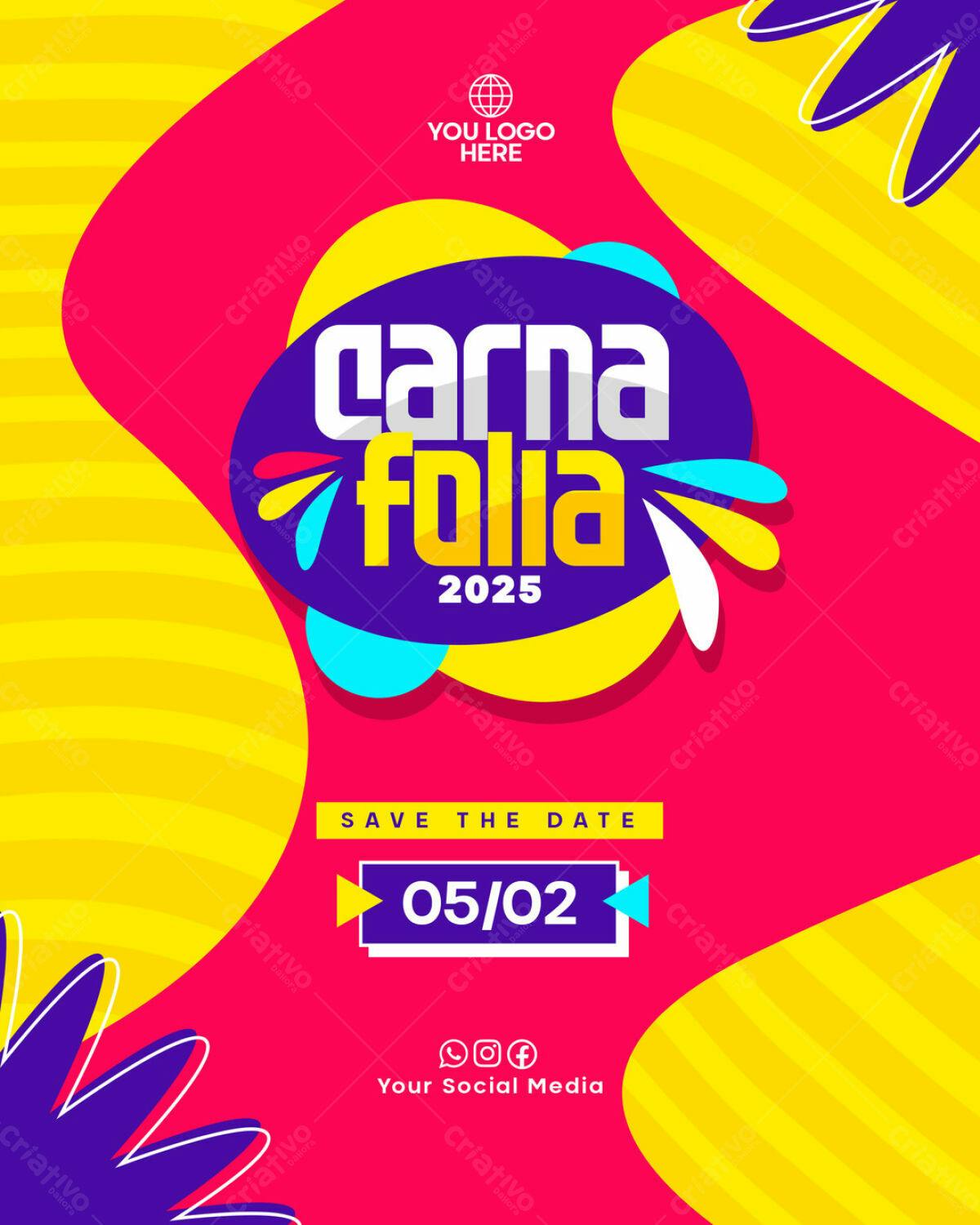 Flyer para Carnaval 2025 PSD Editável