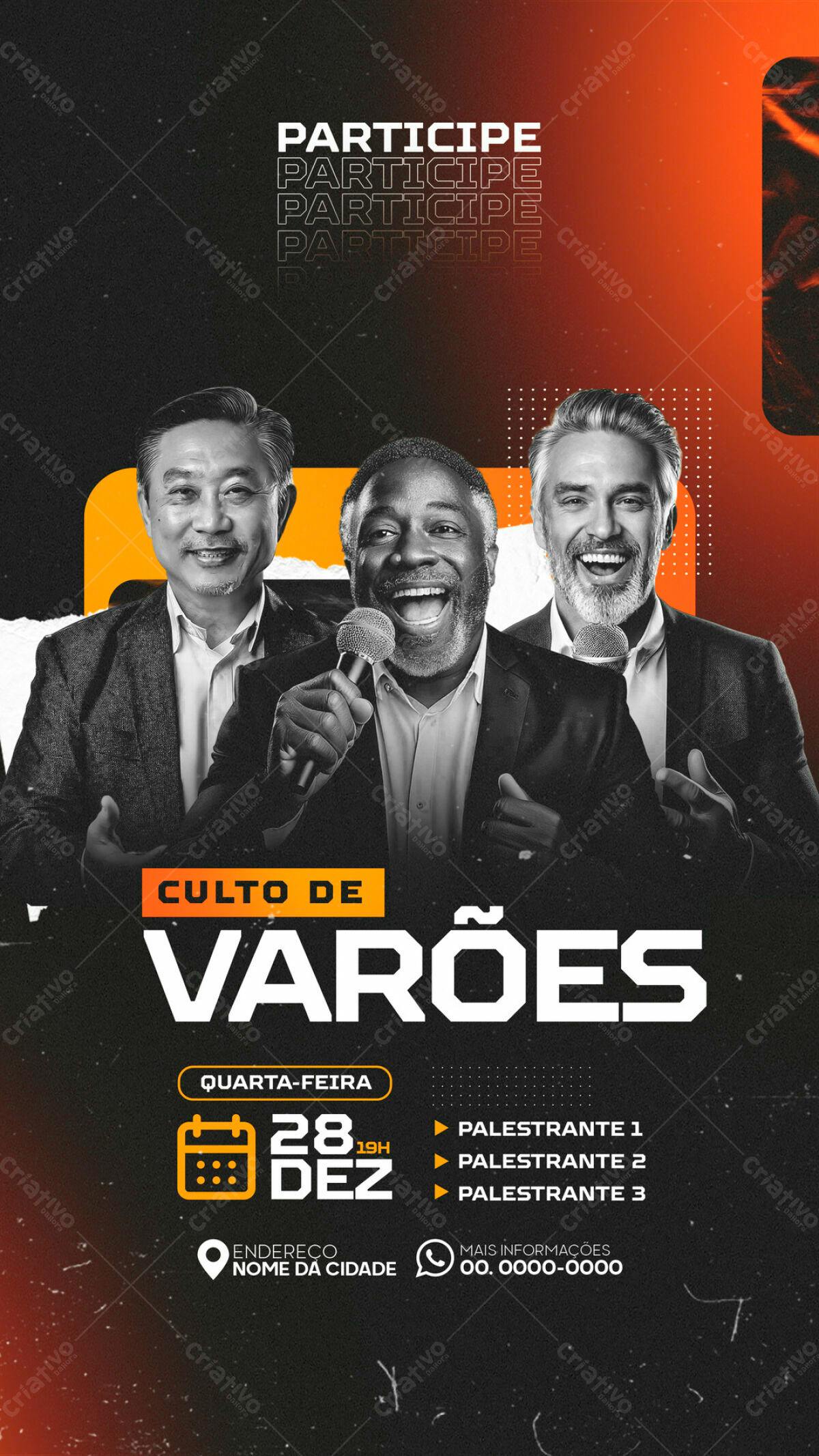 Flyer para Culto de Varões PSD Editável