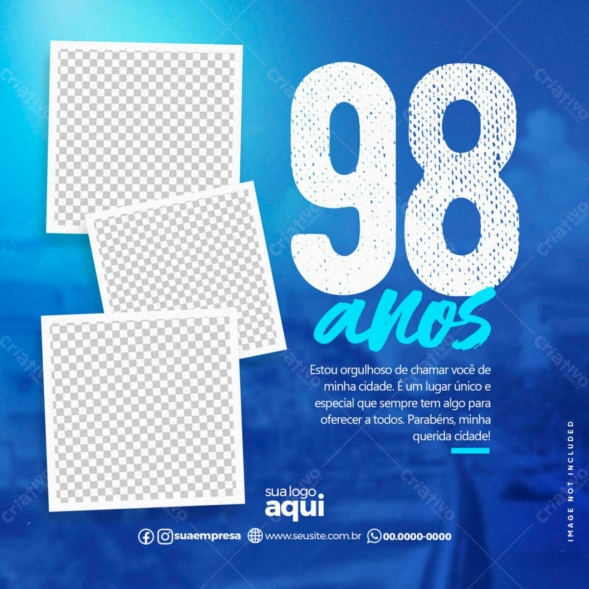 Postagem Aniversário 98 Anos Cidade PSD Editável
