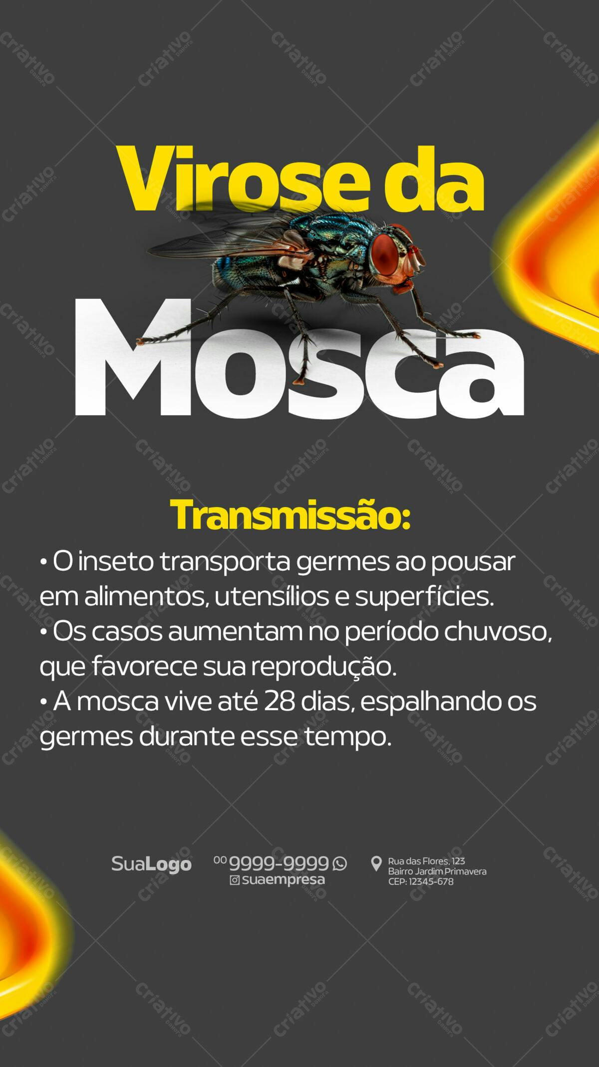 Flyer de Prevenção Virose da Mosca PSD Editável