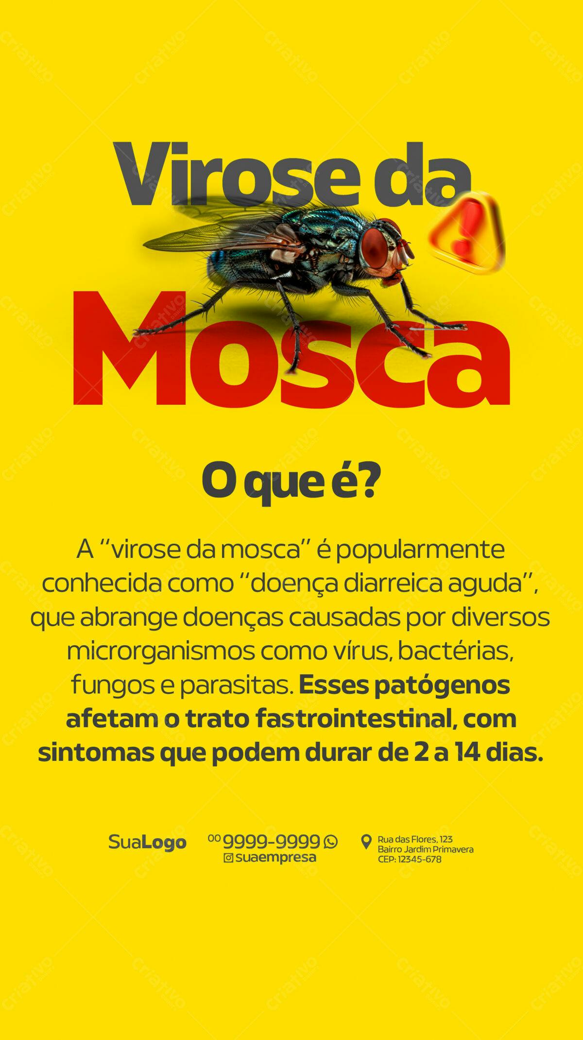Flyer informativo sobre Virose da Mosca PSD Editável