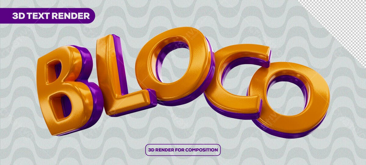 Render 3D Texto em Laranja e Roxo PSD Editável