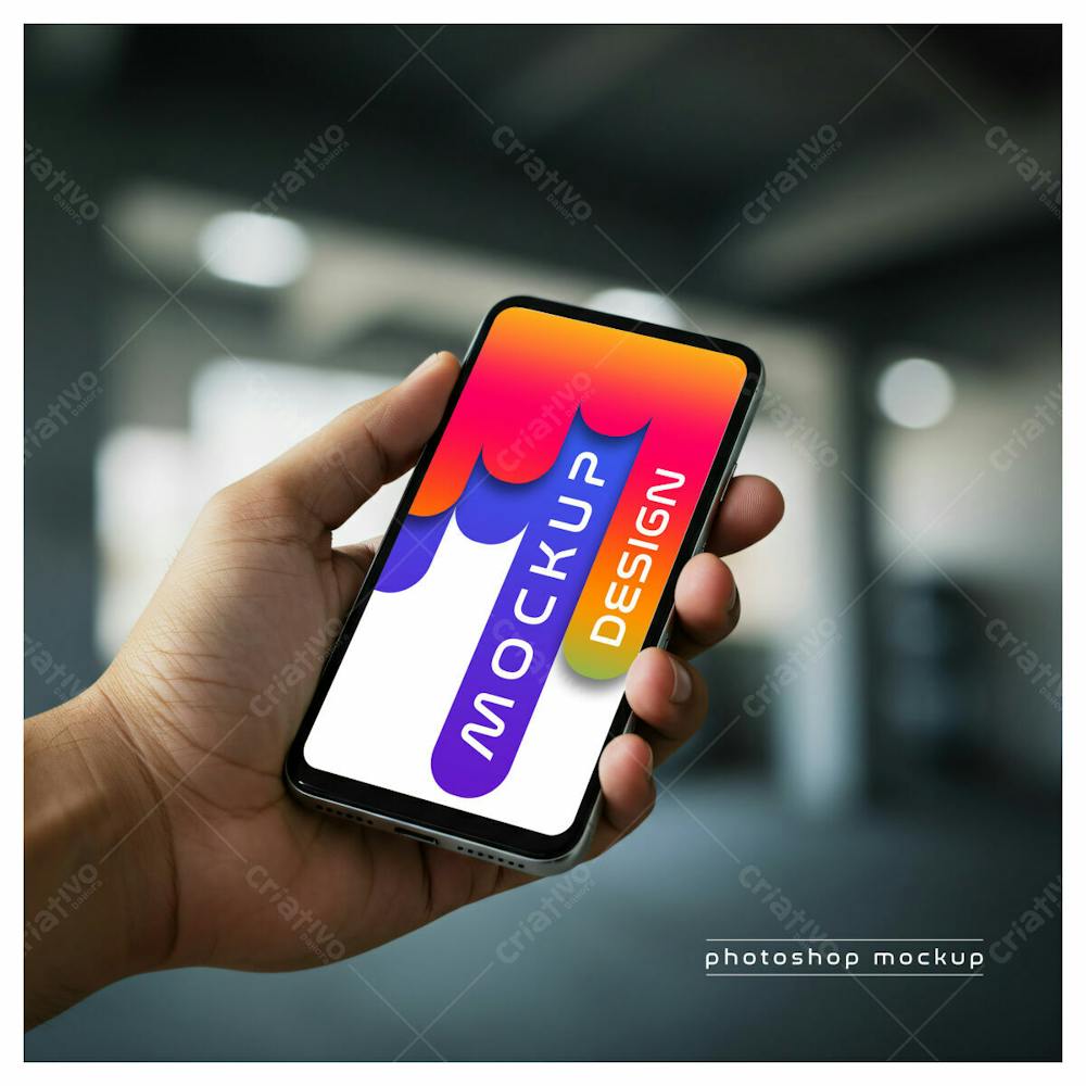 Mão Segurando Smartphone Mockup, Angulo